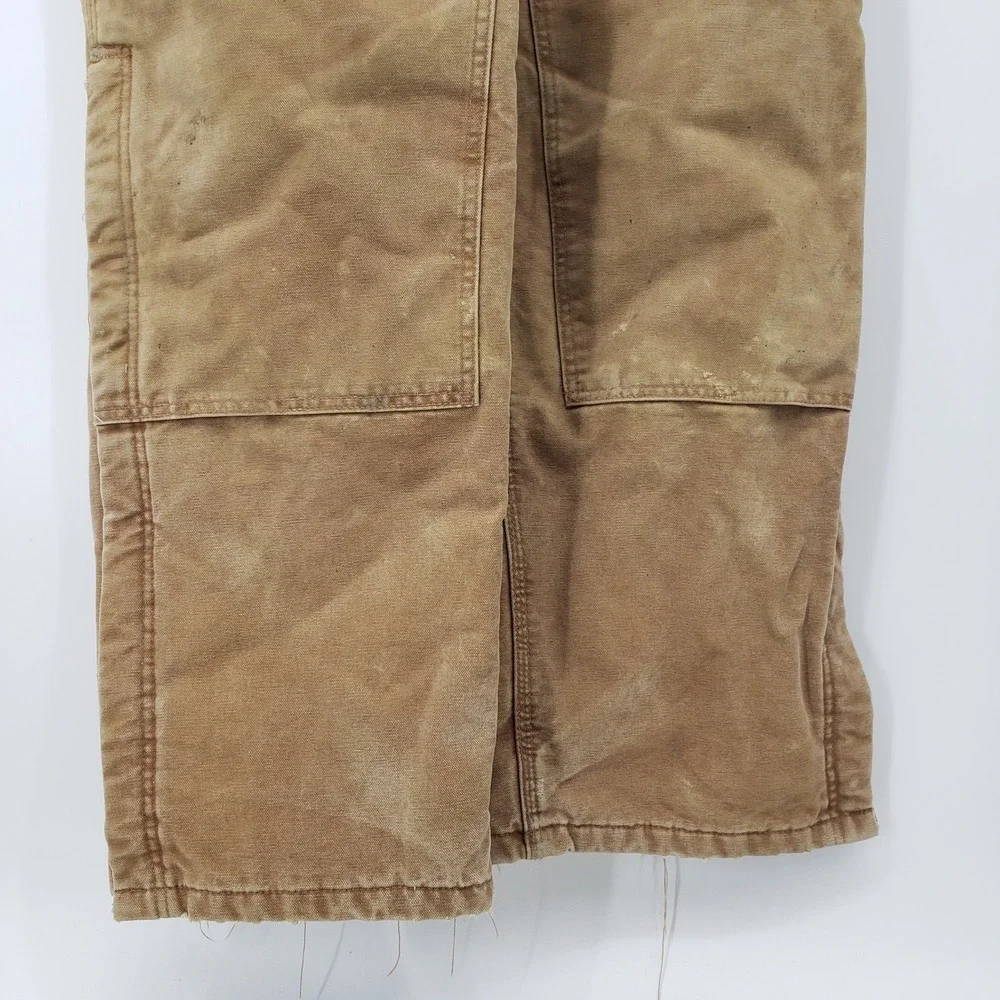Vintage Carhartt Thrashed Duck Canvas Quilted Lined Bib Overalls 42x34 Distress